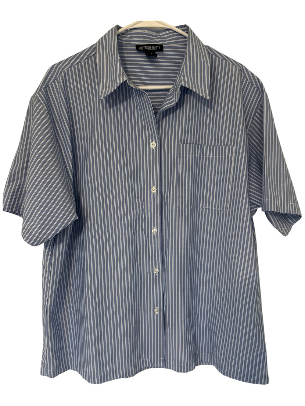 Streetwear Society women’s button-down shirt in size Large. Classic blue